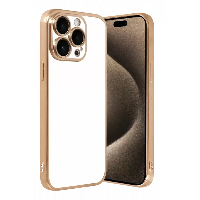 Hubrendy SH Newface Apple İphone 15 Pro Max Razer Lensli Silikon - Gold