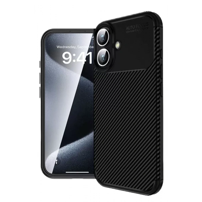 Hubrendy SH Newface Apple İphone 16 Plus Kılıf Auto Focus Karbon Kapak - Siyah