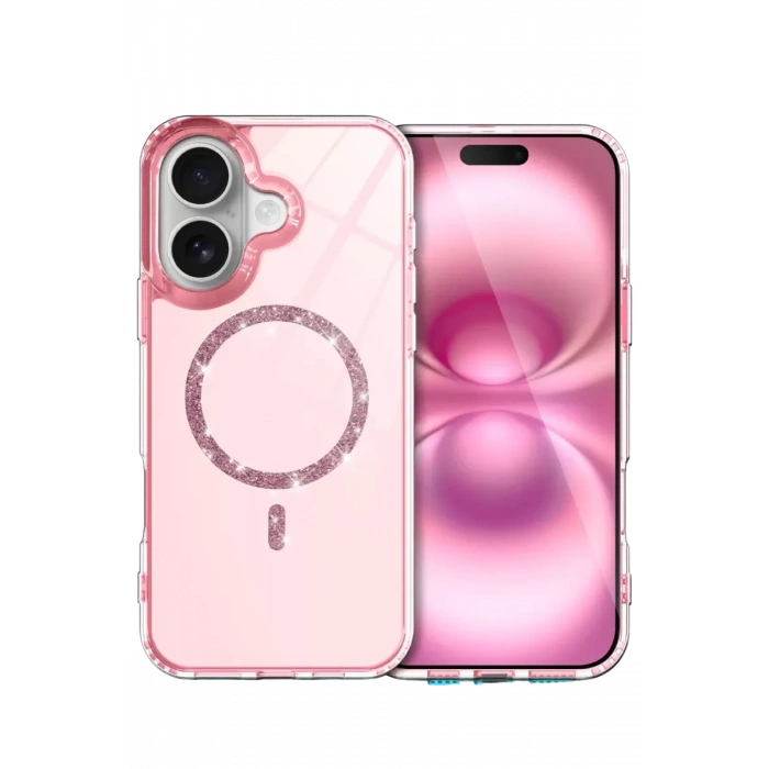 Hubrendy SH Newface Apple İphone 16 Plus Live Diamond Magsafe Kapak - Pembe