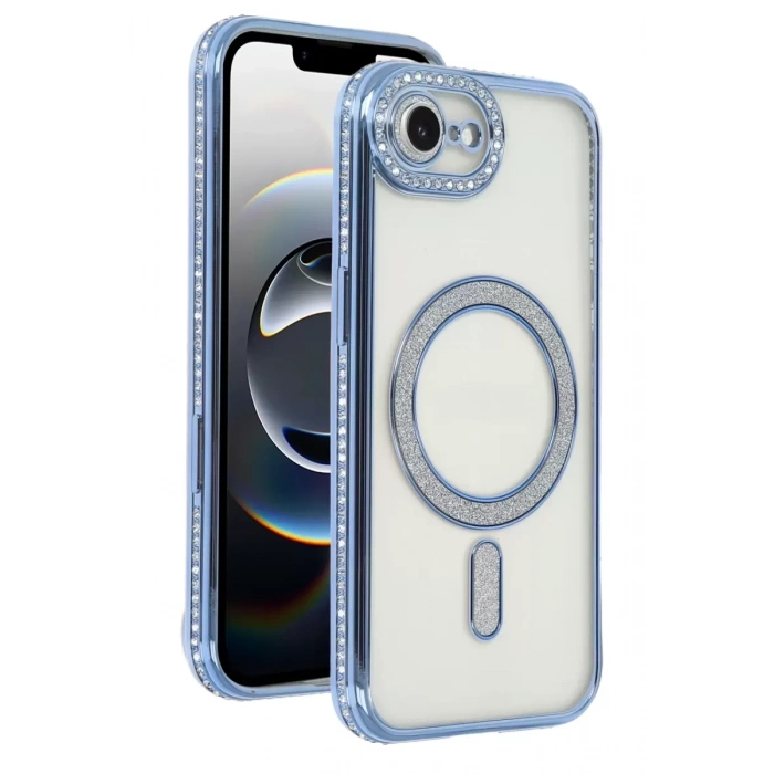 Hubrendy SH Newface Apple İphone 16e Joke Simli Magneticsafe Kılıf - Mavi