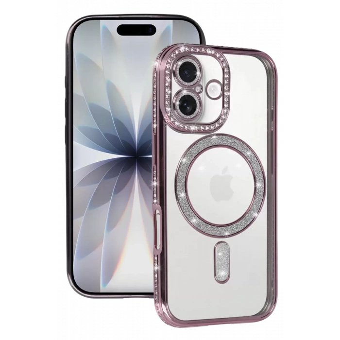 Hubrendy SH Newface Apple İphone 17 Joke Simli Magneticsafe Kılıf - Pembe