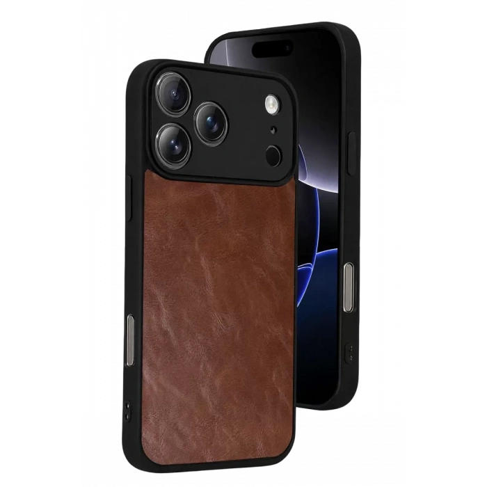 Hubrendy SH Newface Apple İphone 17 Pro Aras Deri Kapak - Taba