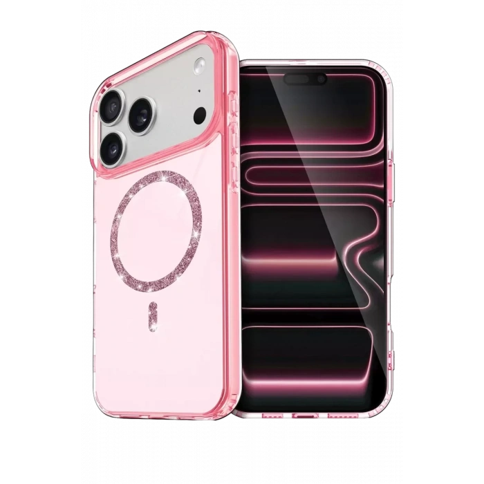 Hubrendy SH Newface Apple İphone 17 Pro Max Live Diamond Magsafe Kapak - Pembe