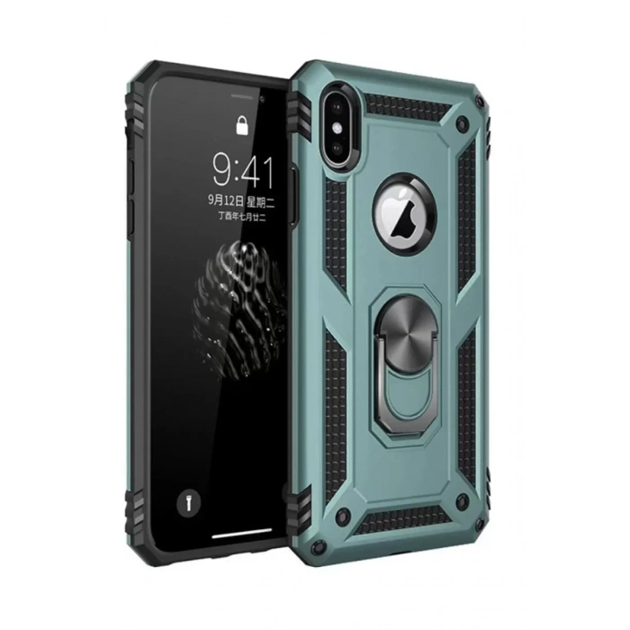 Hubrendy SH Newface Apple İphone Xs Max Kılıf Sofya Yüzüklü Silikon Kapak - Yeşil