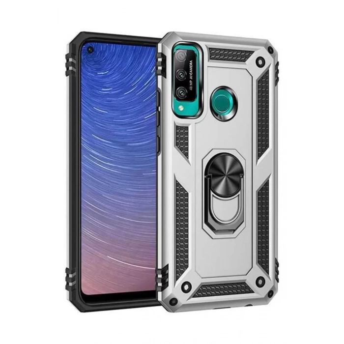 Hubrendy SH Newface Huawei P40 Lite E Kılıf Sofya Yüzüklü Silikon Kapak - Gümüş