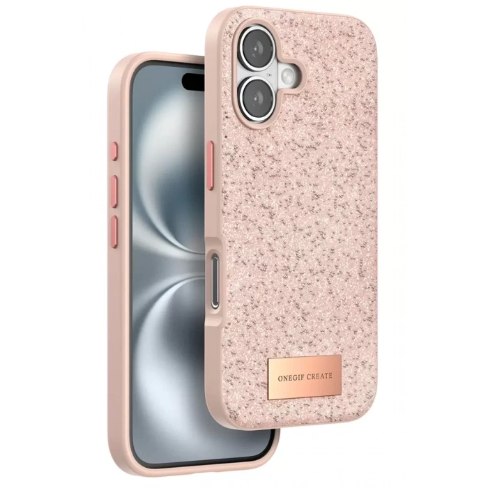 Hubrendy SH Onegif Apple İphone 16 Bright Simli Kapak - Pembe