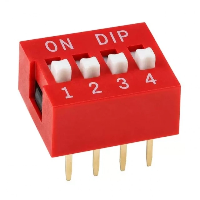 Hubrendy SH Pcb Tip 4lü Kırmızı Dıp Switch 2.54mm Pin Aralıklı Devre Anahtarı