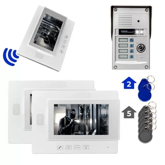Hubrendy SH Powermaster 37t4 2 Daire 7 Nfc Destekli Görüntülü Diafon Kapı Zili Interkom Akıllı Ev Güvenliği Sistemi