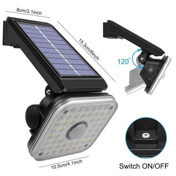 Hubrendy SH Powermaster Lf-1750b 48 Smd Ledli 3 Modlu Sensörlü Solar Duvar Lambası