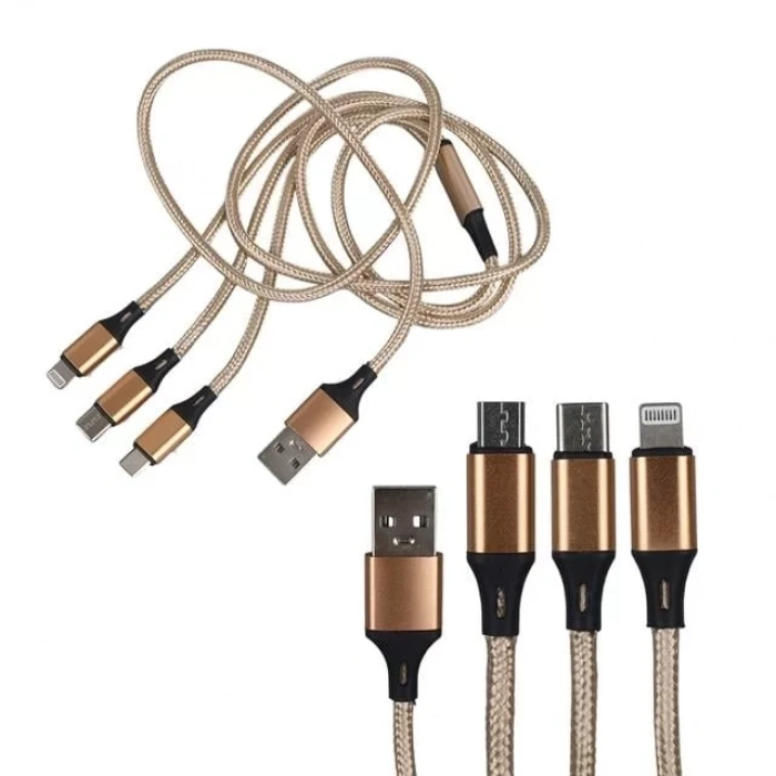 Hubrendy SH Powermaster Pm-2368 Micro Usb - Type-c - Lightning Şarj Ve Data Kablosu 2.1 Amper 110cm Örgülü