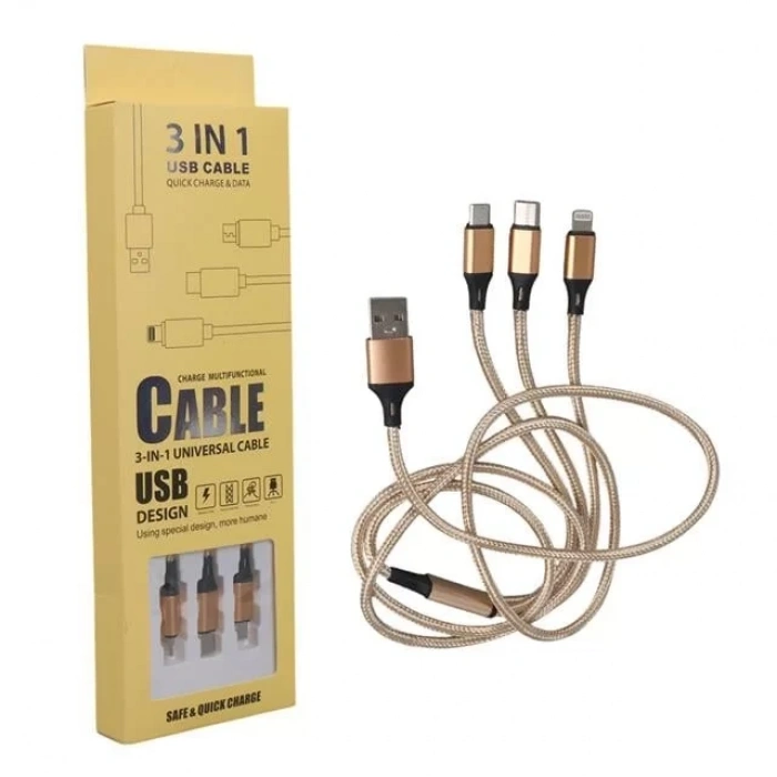 Hubrendy SH Powermaster Pm-2368 Micro Usb - Type-c - Lightning Şarj Ve Data Kablosu 2.1 Amper 110cm Örgülü