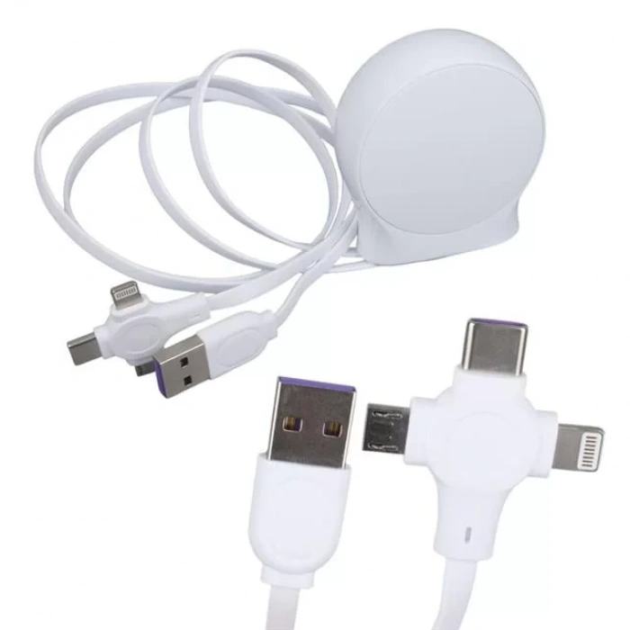 Hubrendy SH Powermaster Pm-27143 1 Metre Makaralı 3ın1 Şarj Kablosu (lightning - Type-c - Micro Usb)