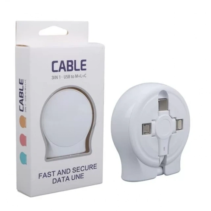 Hubrendy SH Powermaster Pm-27143 1 Metre Makaralı 3ın1 Şarj Kablosu (lightning - Type-c - Micro Usb)