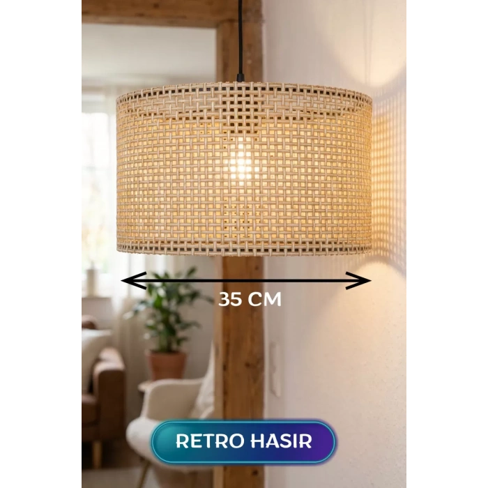 Hubrendy SH Retro Hasır Kumaş Başlıklı Sarkıt Avize 35 Cm