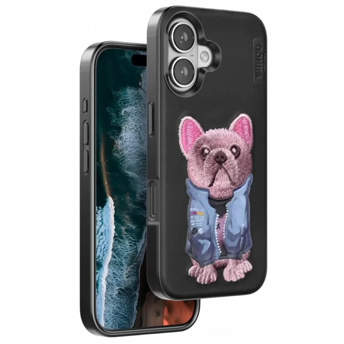 Hubrendy SH Venco Apple İphone 16 Cute Desenli Kapak - Siyah