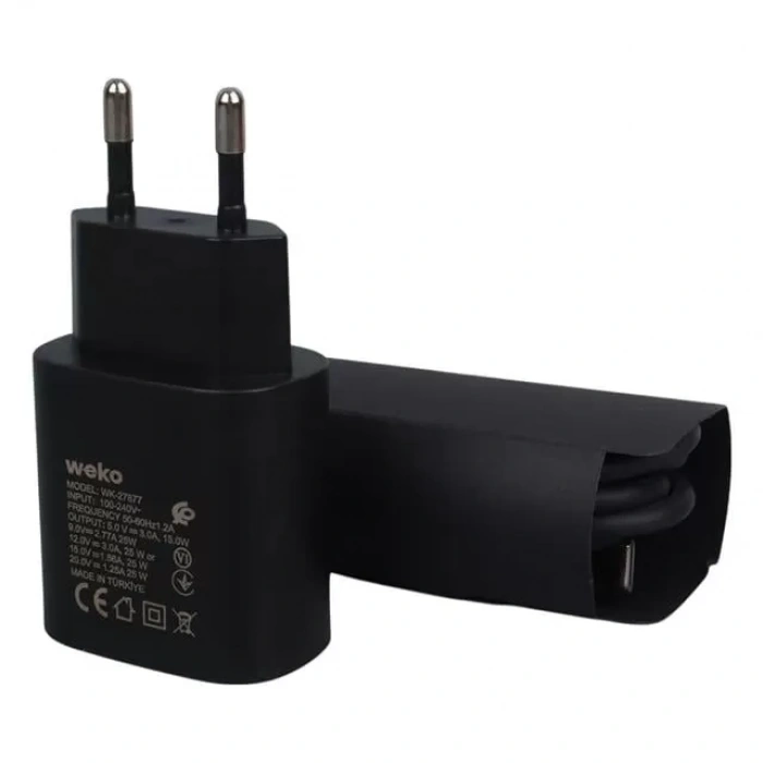 Hubrendy SH Weko Wk-27877 Note10 Siyah 25 Watt Şarj Başlık Adaptörü + Type-c To Type-c Kablo