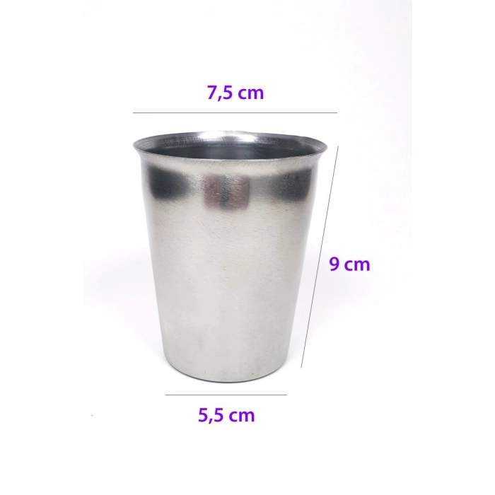 Hubrendy Tedarik 12 Adet Paslanmaz Çelik Krom Bardak 9 x 7,5 x 5,5cm