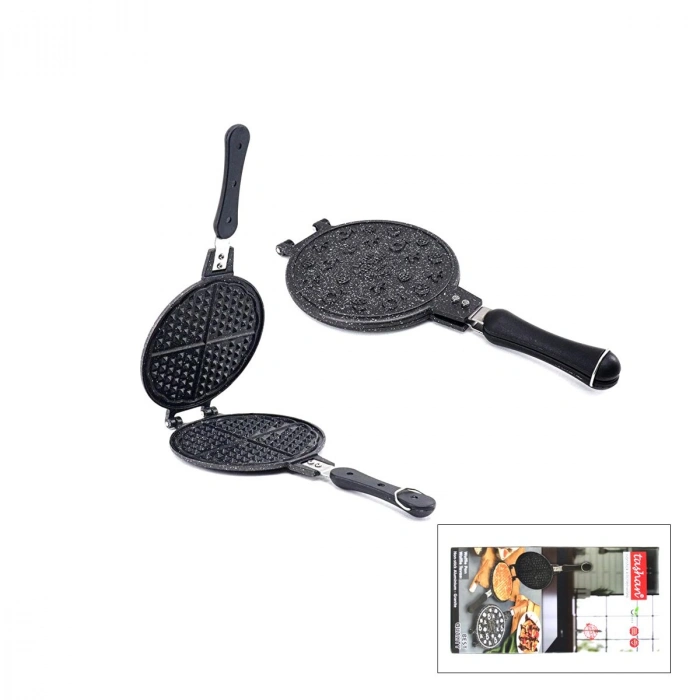 Hubrendy Tedarik 20 cm Granit Döküm Waffle Tava - Bakalit Saplı