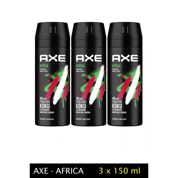 Hubrendy Tedarik 3 Adet Axe Africa Erkek Deodorant Sprey 150 ml