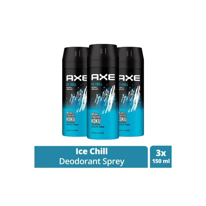Hubrendy Tedarik 3 Adet Axe Ice Chill Erkek Deodorant Sprey 150 ml