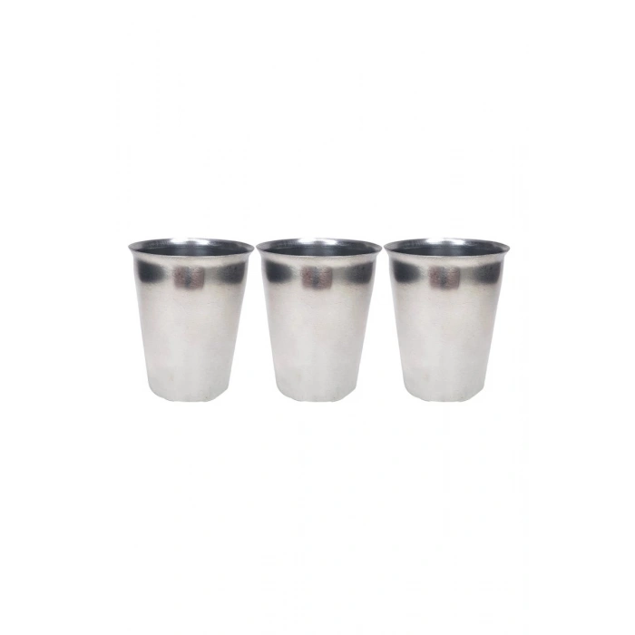 Hubrendy Tedarik 3 Adet Paslanmaz Çelik Krom Bardak 9 x 7,5 x 5,5cm