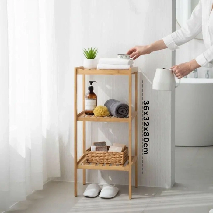 Hubrendy Tedarik 3 Katlı Çok Amaçlı Ahşap Bambu Raf Organizer 36x32x80 cm
