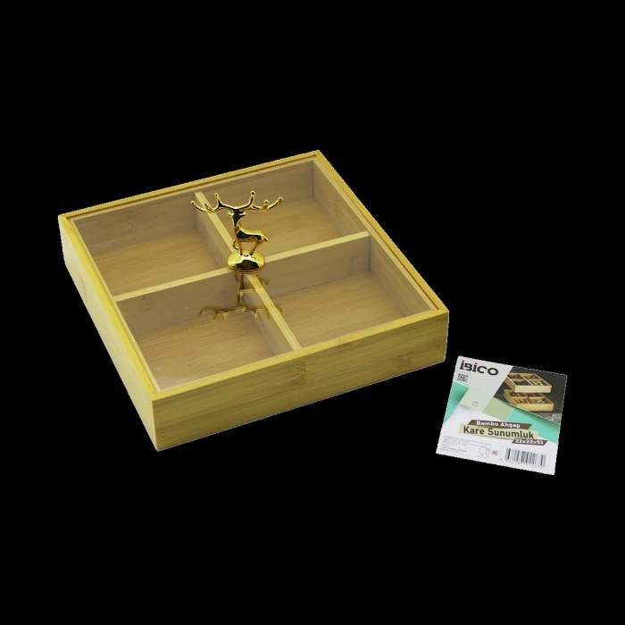 Hubrendy Tedarik 4 Bölmeli Bambu Servis Sunumluk 22x22x5 cm