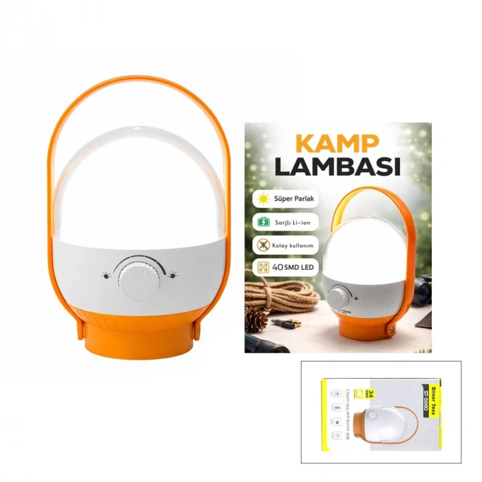 Hubrendy Tedarik 40 LED USB Şarjlı Kamp Lambası 2400mAh Ayarlanabilir Işık