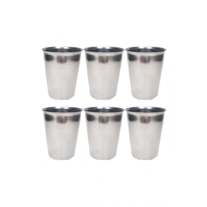 Hubrendy Tedarik 6 Adet Paslanmaz Çelik Krom Bardak 9 x 7,5 x 5,5cm