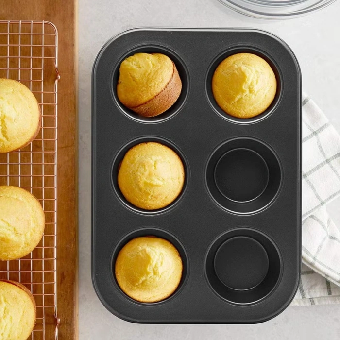 Hubrendy Tedarik 6 Gözlü Siyah Metal Muffin Kalıbı