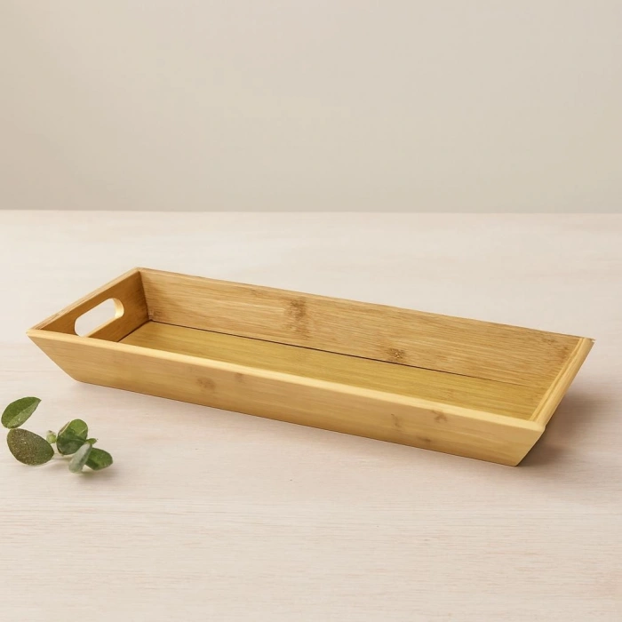 Hubrendy Tedarik Bambu Ahşap Sunum Tepsisi 16x40x4 cm Çift Kulplu
