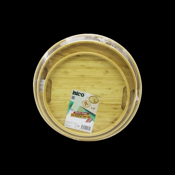 Hubrendy Tedarik Bambu Ahşap Yuvarlak Tepsi Seti 30/35/38 cm (3lü)