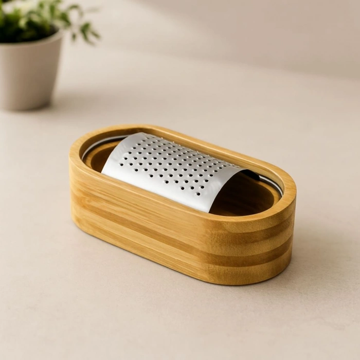 Hubrendy Tedarik Bambu Hazneli Metal Bombeli Meyve Rendesi 7x15.5 cm