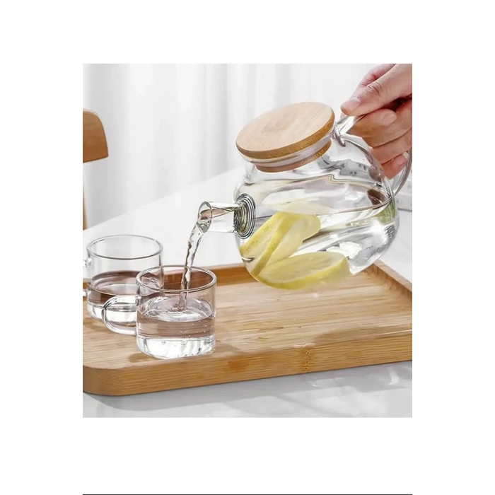 Hubrendy Tedarik Bambu Kapaklı Borosilikat Cam Demlik 1000ml Royaleks-CM-2000