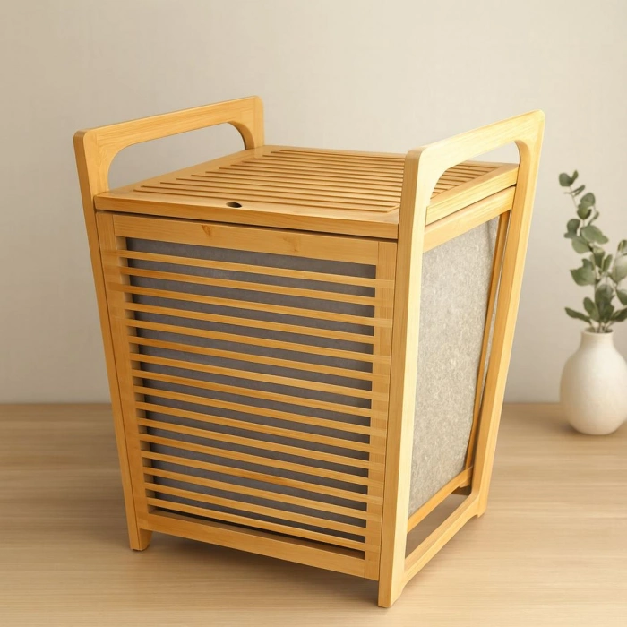 Hubrendy Tedarik Bambu Kirli Çamaşır Sepeti 40x35x60 cm