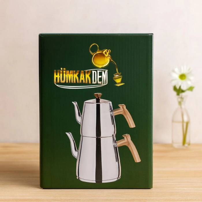 Hubrendy Tedarik Çelik Çaydanlık Seti (1.1L Üst + 2L Alt) Kendinden Süzgeçli