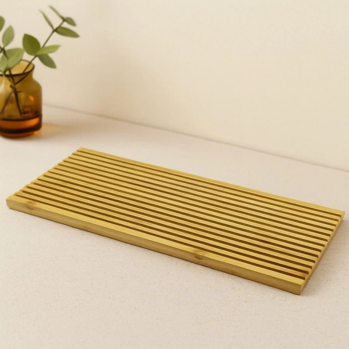 Hubrendy Tedarik Çift Taraflı Ahşap Bambu Sunum Tepsisi 17x39 cm