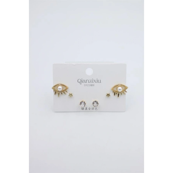Hubrendy Tedarik Çoklu Set Küpe - Altın