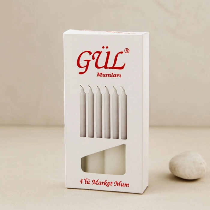 Hubrendy Tedarik İnce Gül Mum 12 cm 4lü Beyaz
