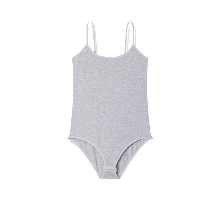 Hubrendy Tedarik İp Askılı Kadın Çıtçıtlı Body Gri