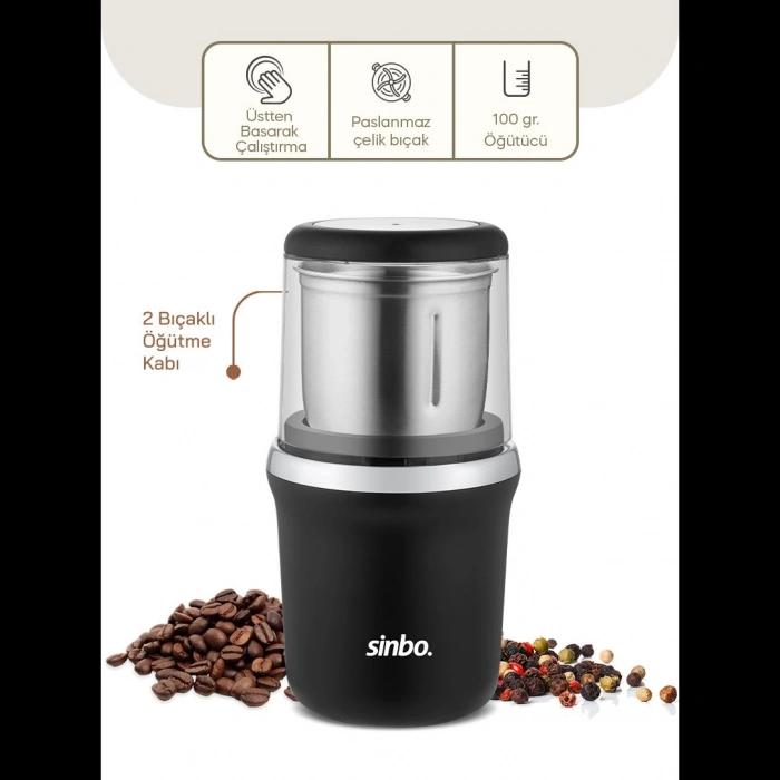 Hubrendy Tedarik Kahve & Baharat Öğütücü 200W Çelik Bıçak 100g
