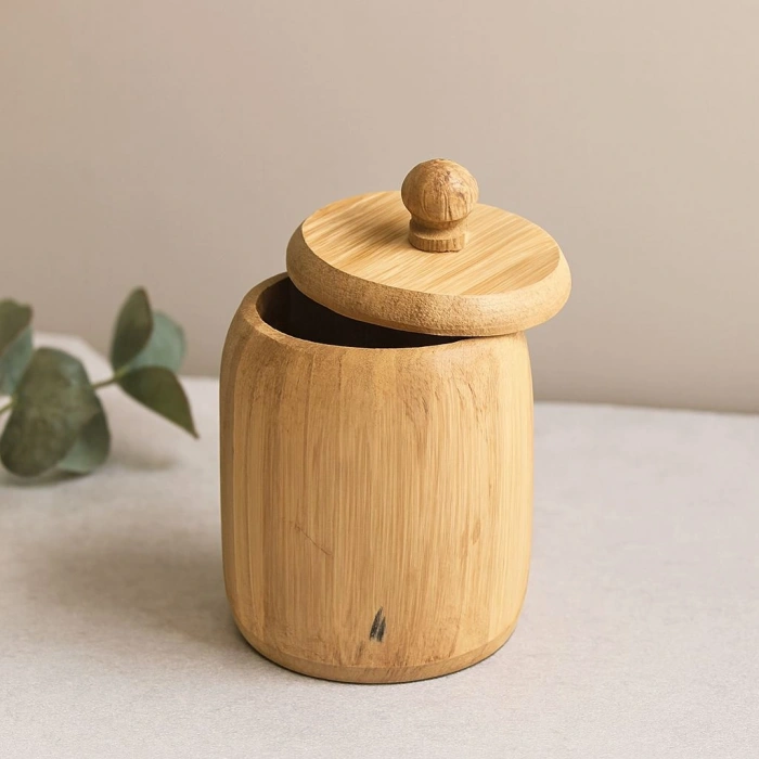 Hubrendy Tedarik Kapaklı Ahşap Bambu Şekerlik 7.5 x 8.5 cm