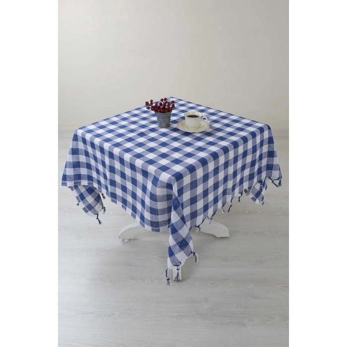 Hubrendy Tedarik Kareli Saçaklı Mavi Masa/piknik/sofra Örtüsü 165x170 Cm