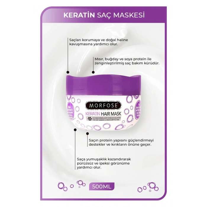 Hubrendy Tedarik Keratin Saç Maskesi 500 ML  - Yıpranmış Saçlar için - mrfs