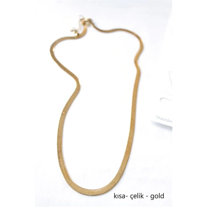 Hubrendy Tedarik Kısa İtalyan Çelik Kolye-45 CM - Altın