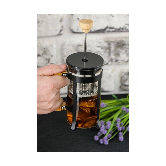 Hubrendy Tedarik Lüx Cam 350 ml French Press Siyah