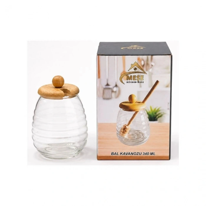 Hubrendy Tedarik Meşe Bal Kavanozu Kaşıklı 340 ml