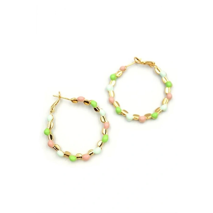 Hubrendy Tedarik Mineli Halka Küpe - Yeşil