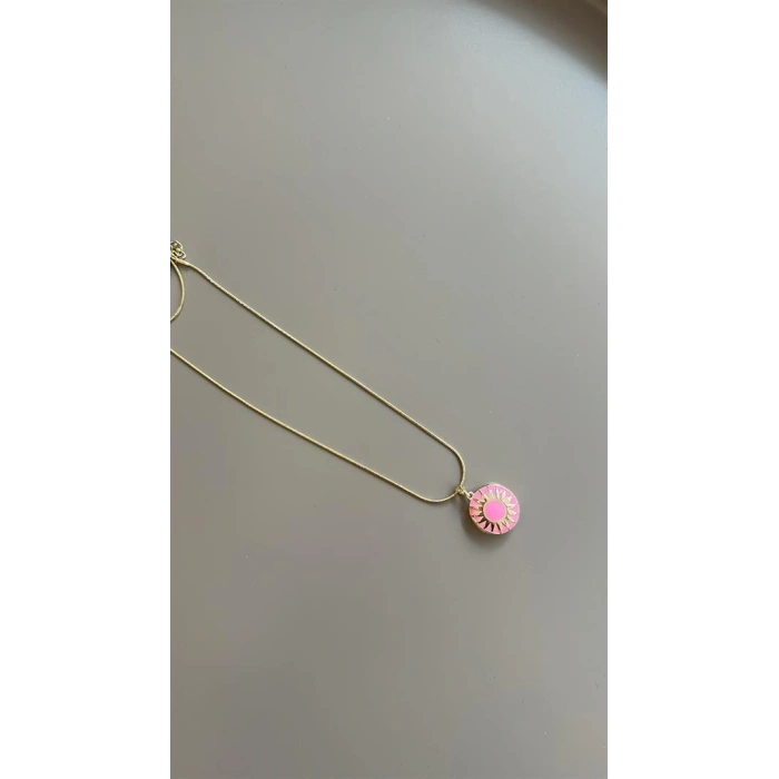 Hubrendy Tedarik Mineli Kapaklı Kolye - Pembe
