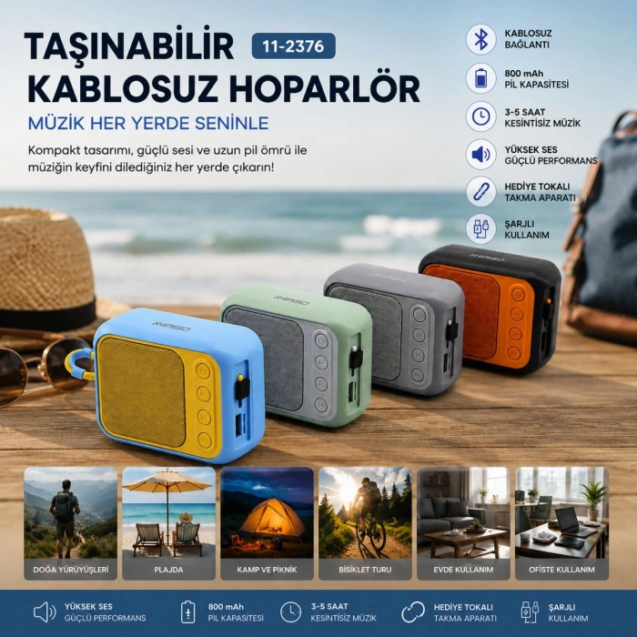 Hubrendy Tedarik Mini Bluetooth Hoparlör (Type-C, 5W, Mikrofon & Kart Girişi)